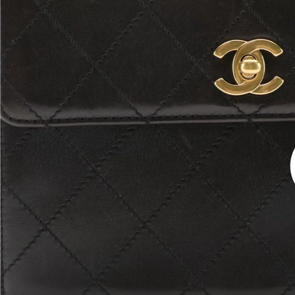 Chanel classic flap square vintage bag with cards and dust bag